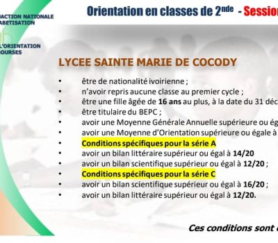 ORIENTATION EN CLASSE DE 2nde C: LYCEE SAINTE MARIE